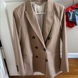 H&M Tan Double-Breasted Blazer Structured Suit Jacket